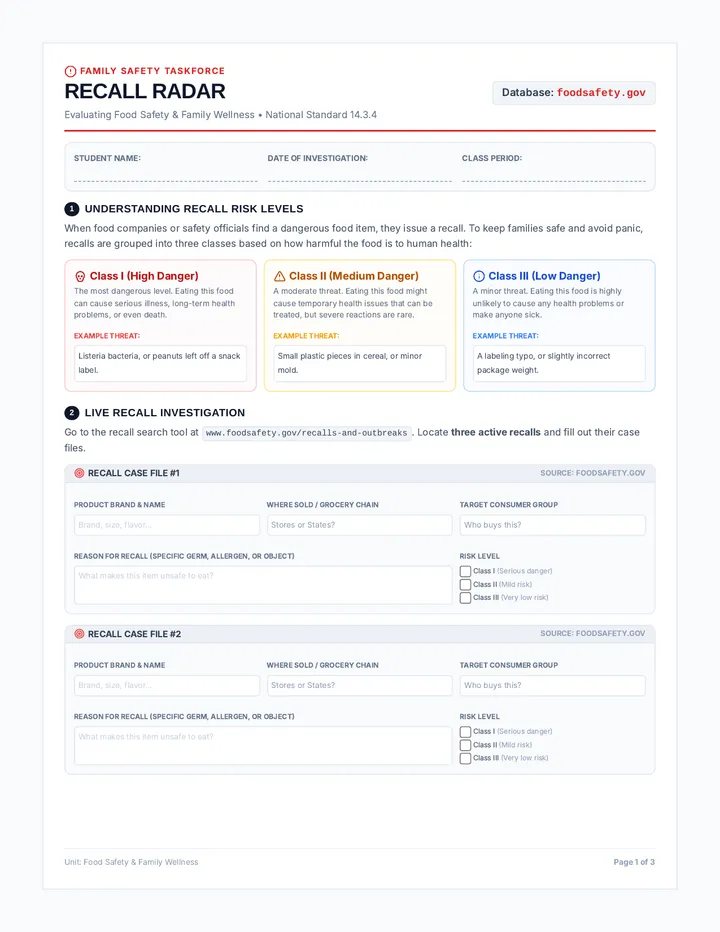 Recall Radar WebQuest