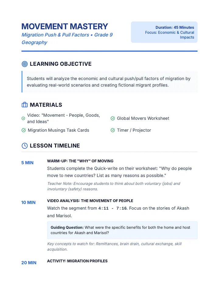 Global Movers Teacher Guide
