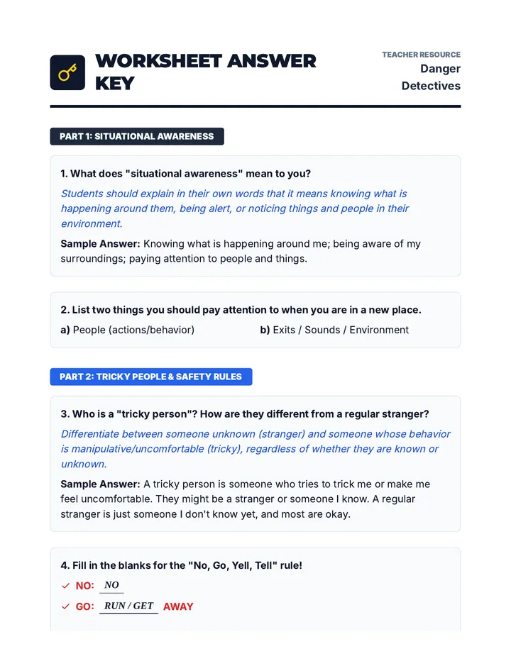 Safety Skills Answer Key
