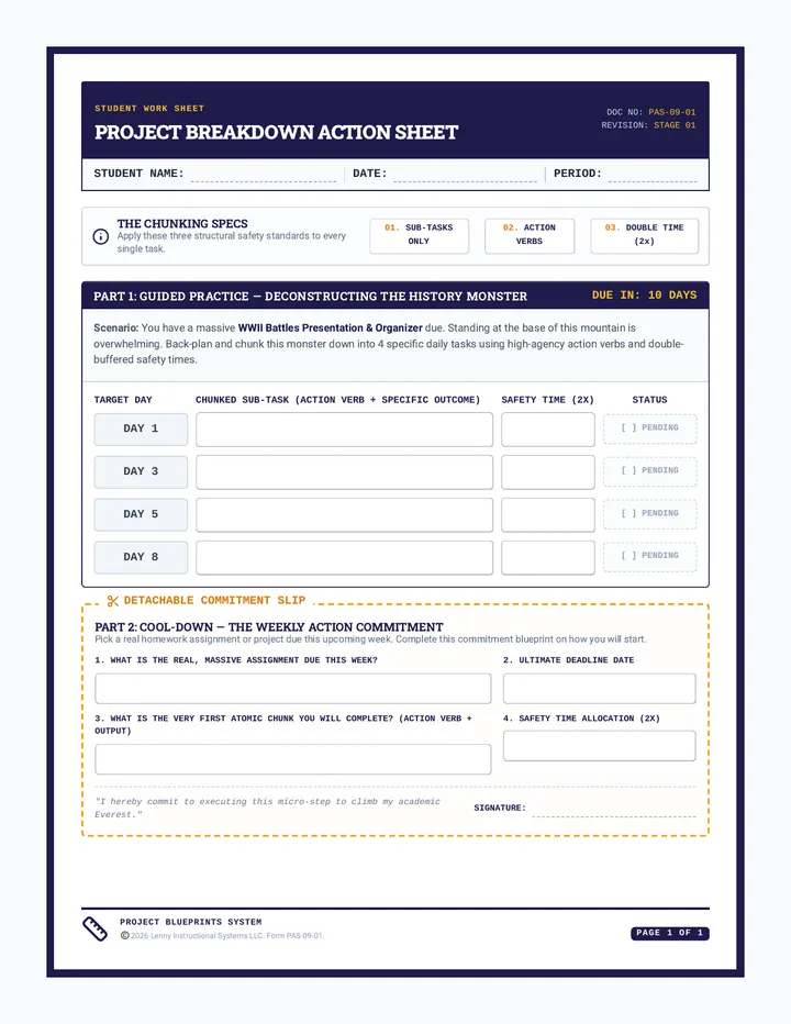 Project Breakdown Action Sheet