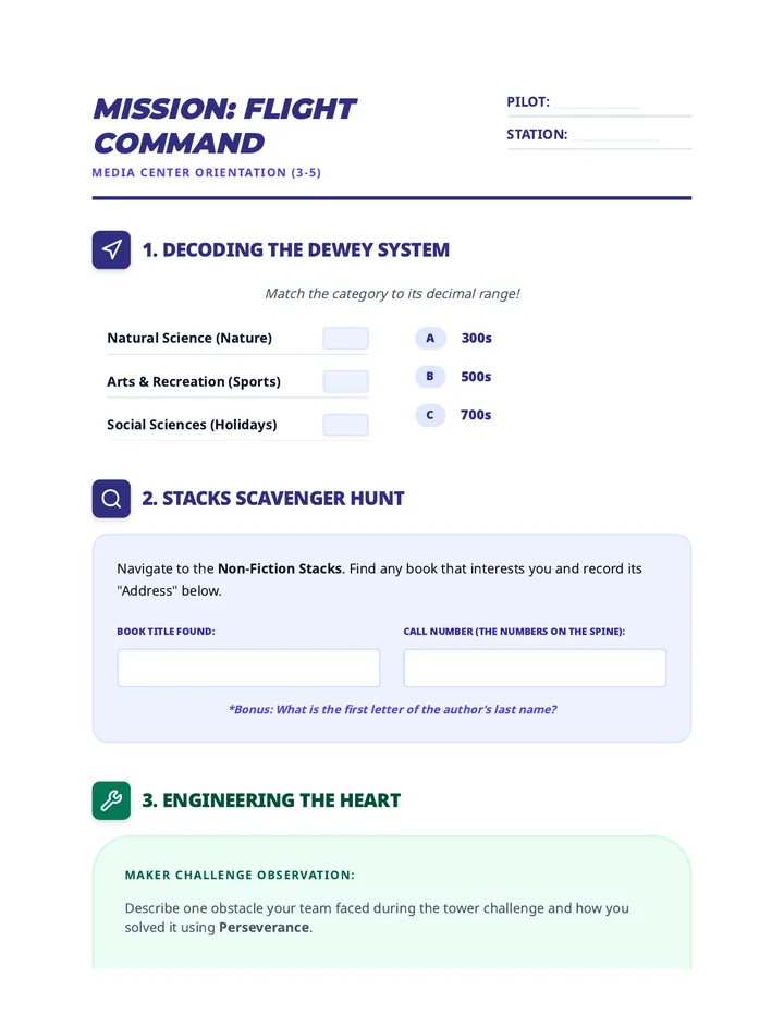 Library Launchpad 3-5 Worksheet