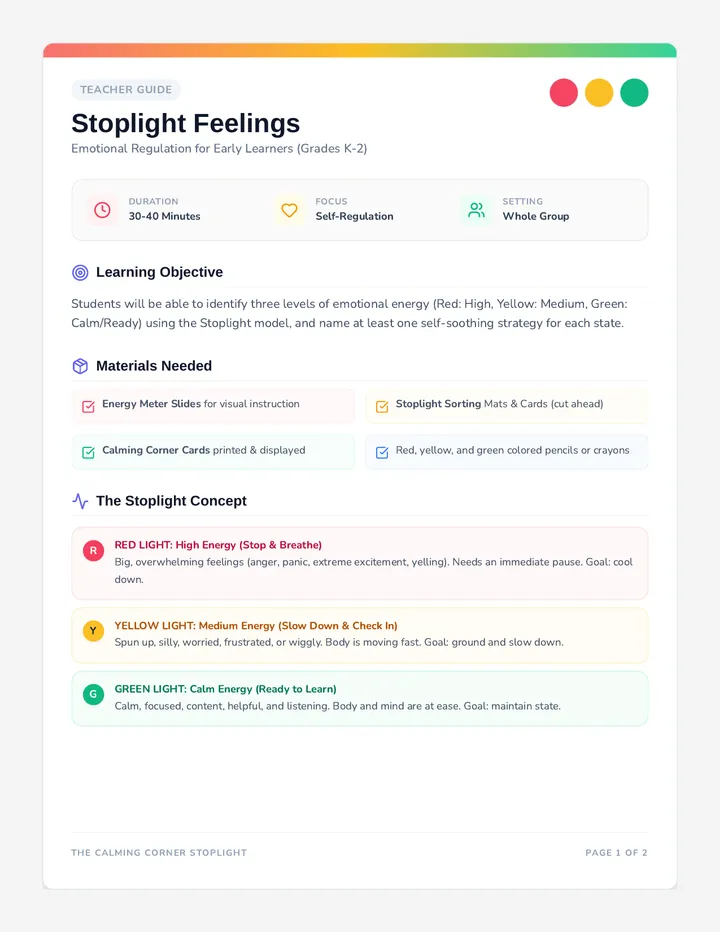 Stoplight Feelings Teacher Guide