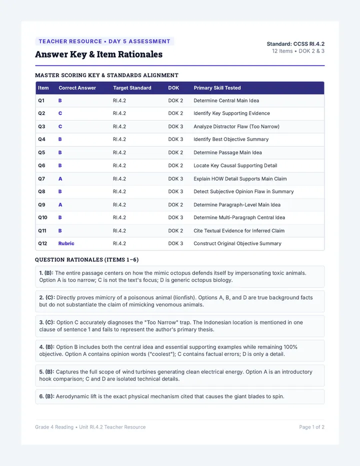 Mastery Assessment Key