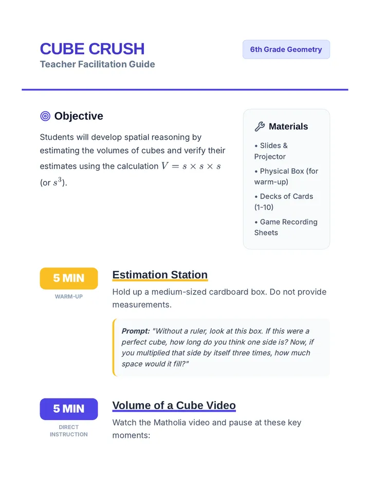 Cube Crush Teacher Guide