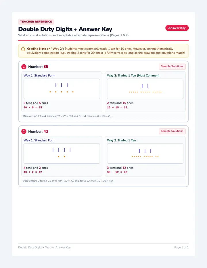 Double Duty Digits Answer Key