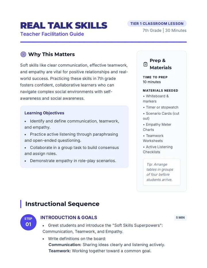 Real Talk Skills Teacher Guide