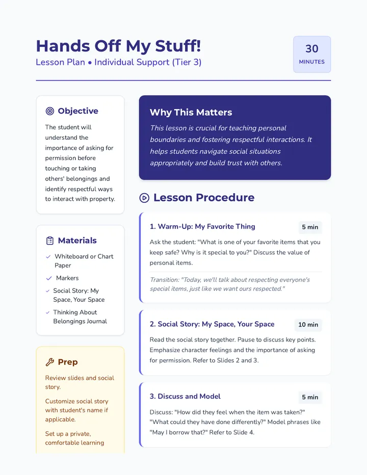 Hands Off My Stuff Teacher Guide