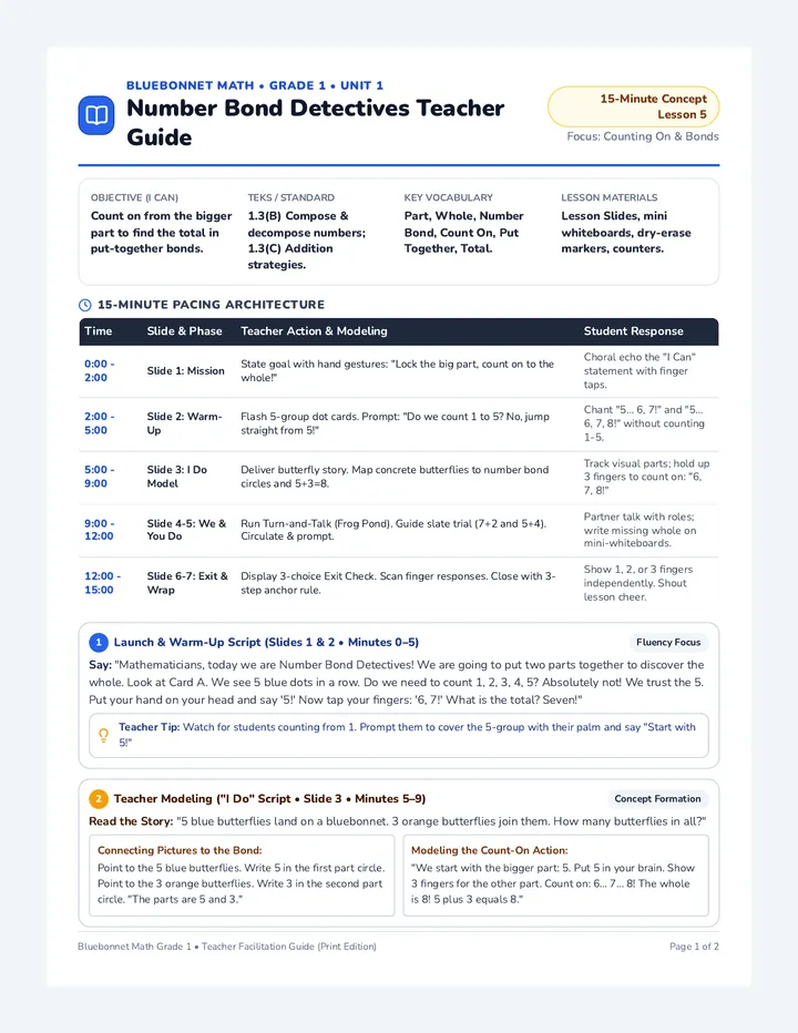 Number Bond Teacher Guide