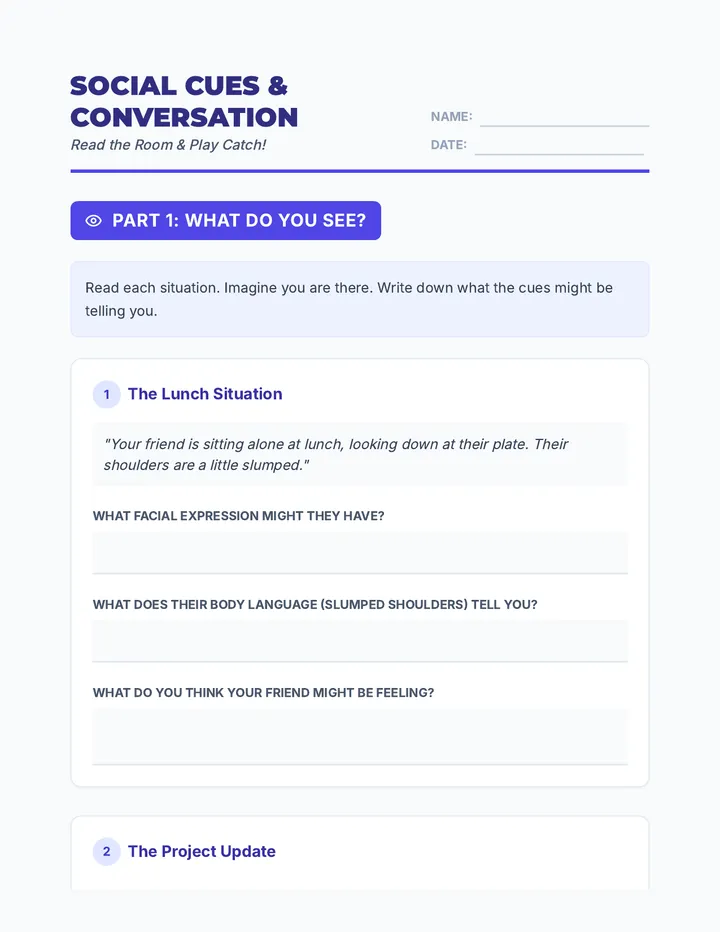 Social Cues Conversation Worksheet