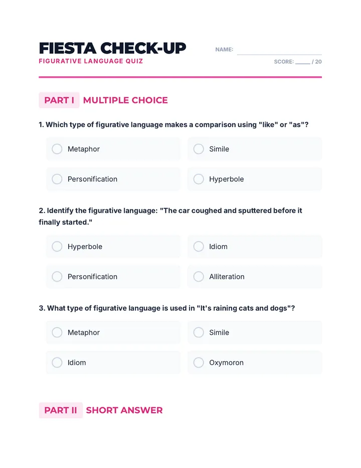 Figurative Language Quiz Assessment