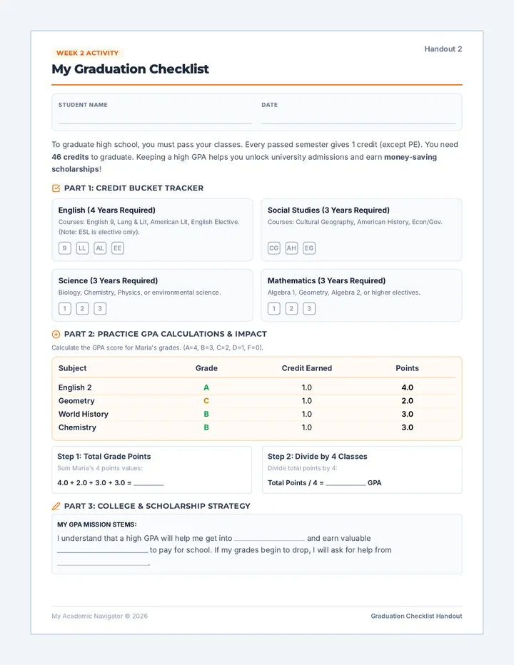 My Graduation Checklist Handout