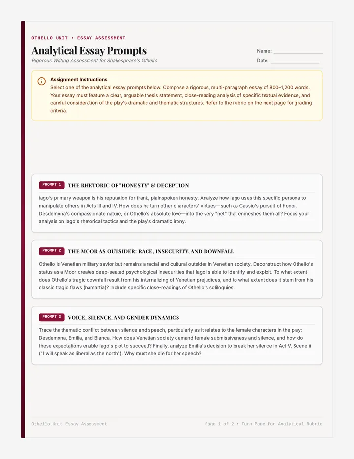 Essay and Rubric Pack
