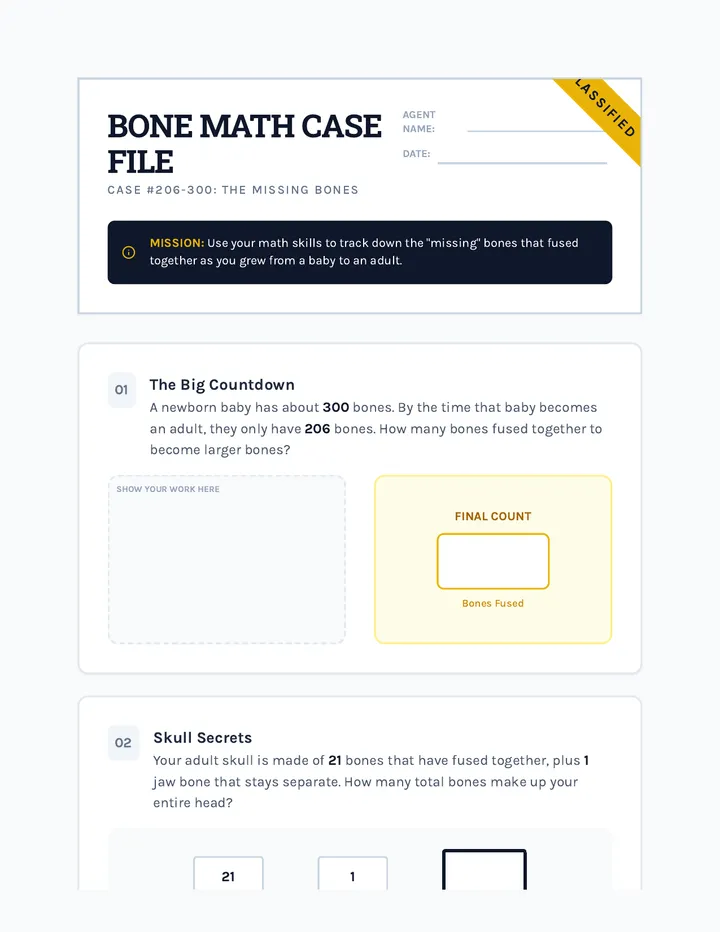 Bone Math Worksheet