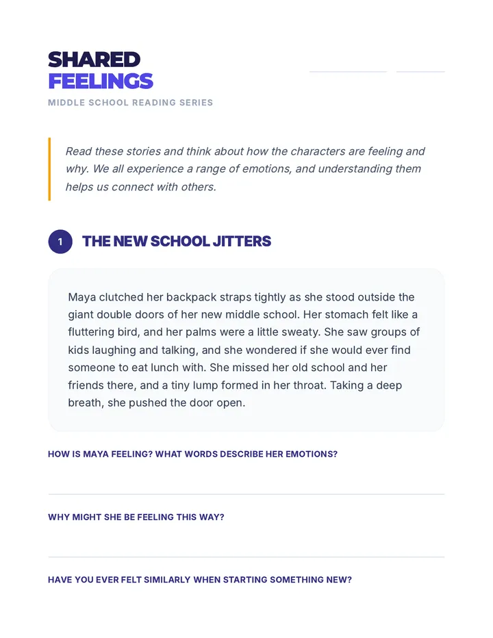 Short Stories of Shared Feelings Worksheet