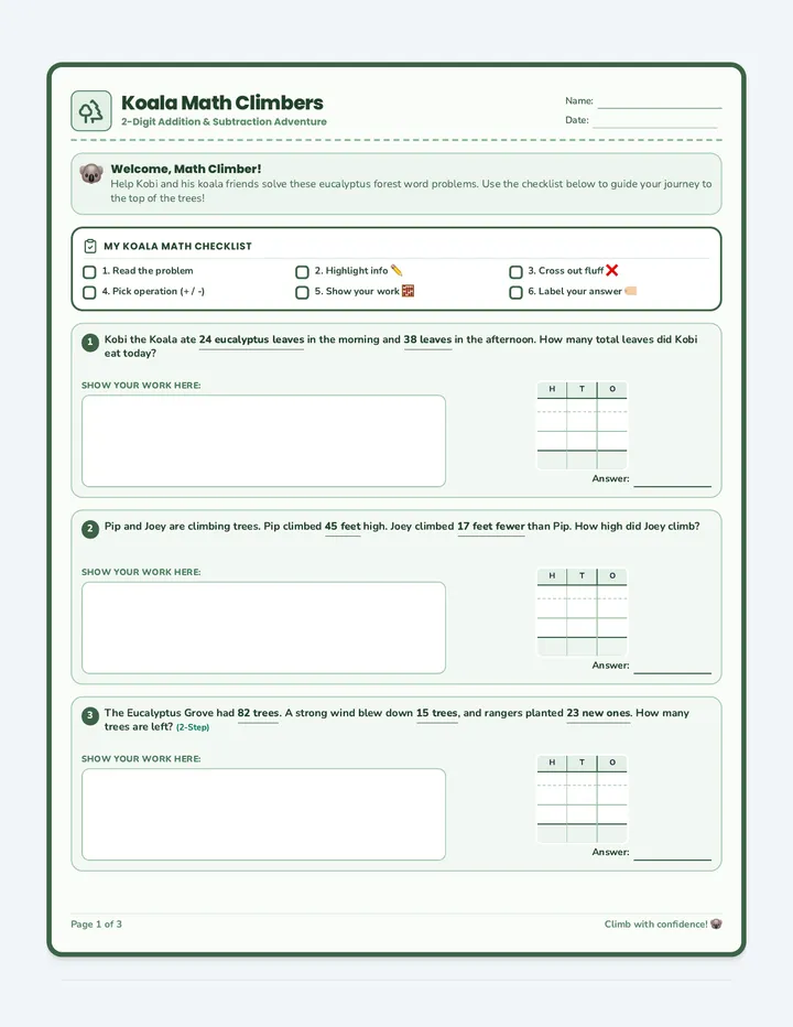 Koala Math Climbers Worksheet