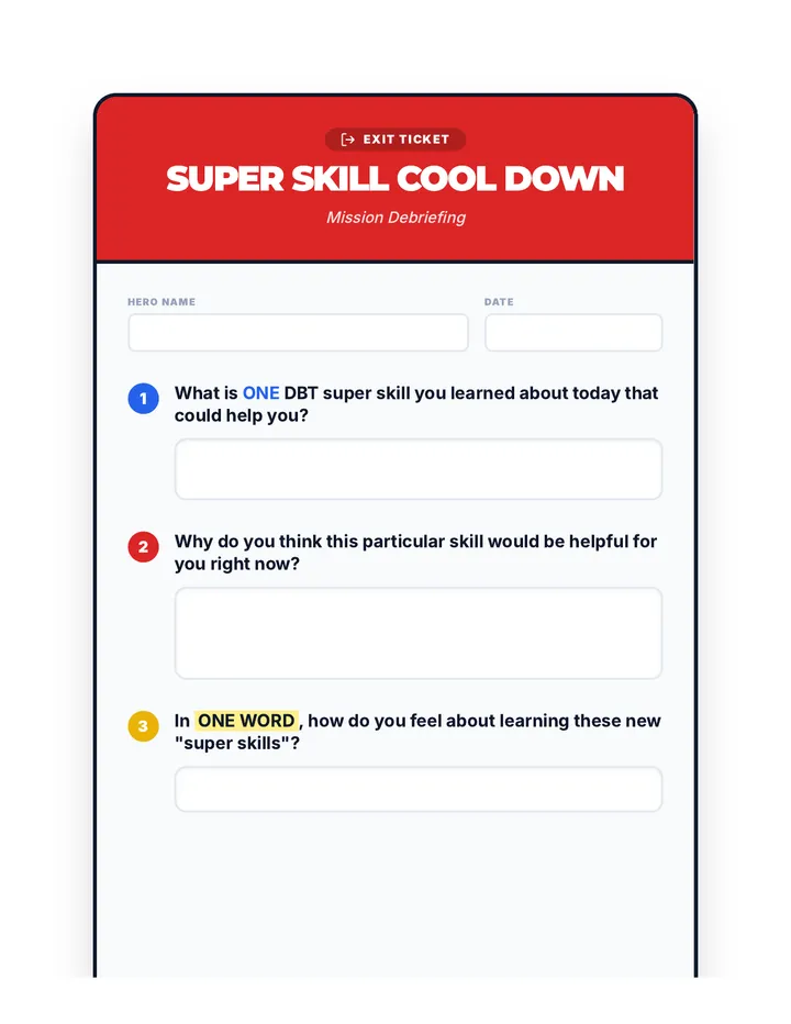 Super Skill Cool Down Exit Ticket