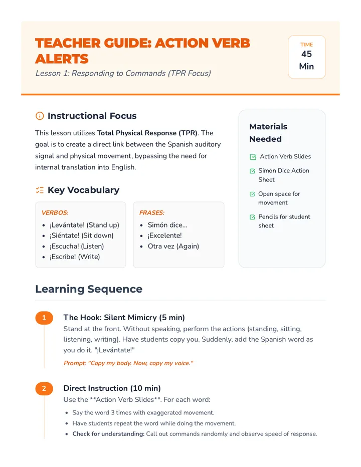 Action Verb Teacher Guide