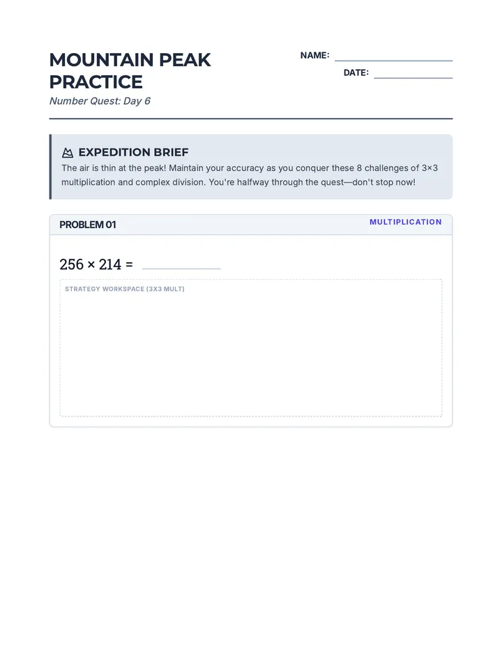 Mountain Peak Worksheet