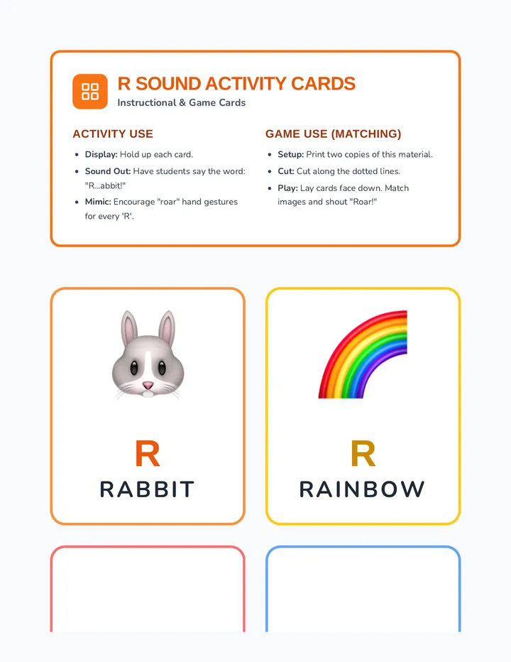 R Sound Activity Cards