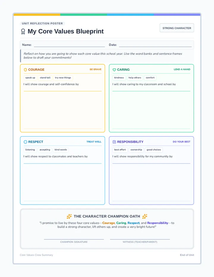 Core Values Reflection Sheet