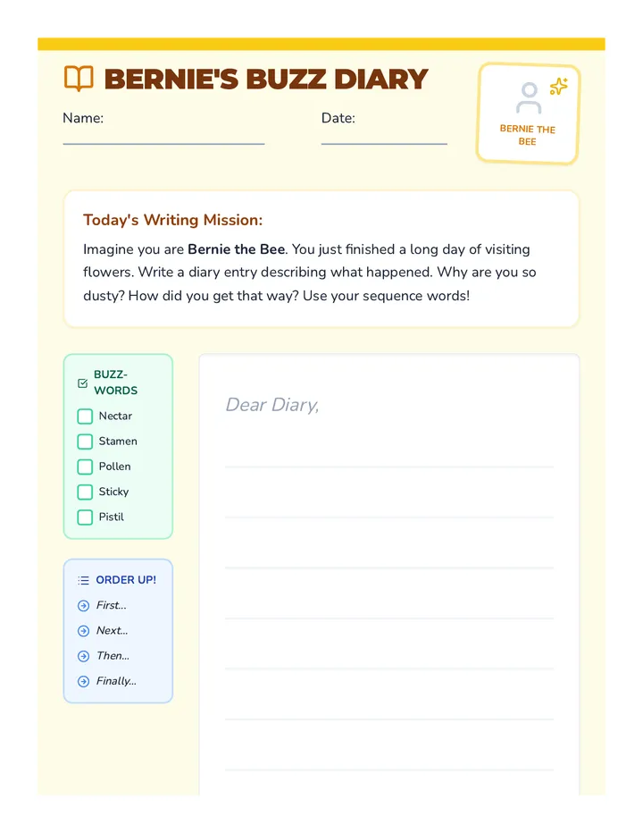 Bernies Buzz Diary Worksheet