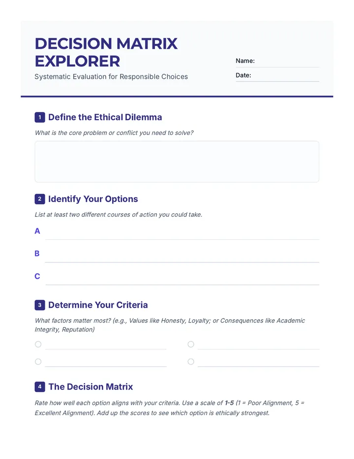 Decision Matrix Explorer Worksheet