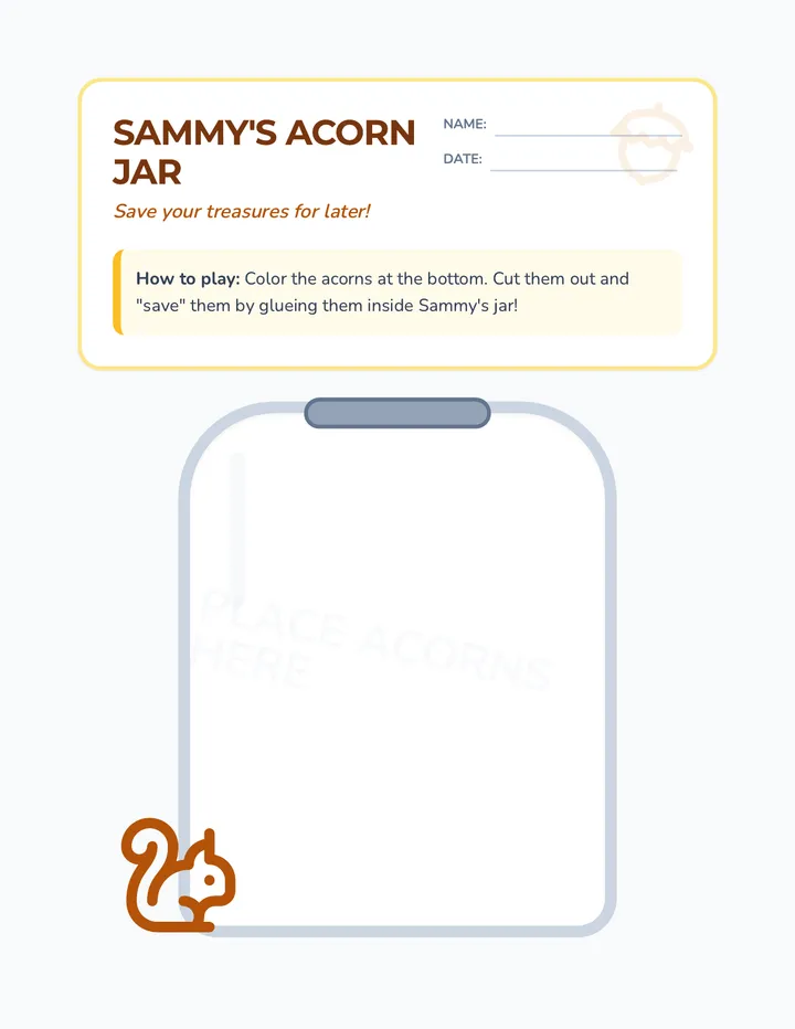 Sammy Acorn Jar Worksheet