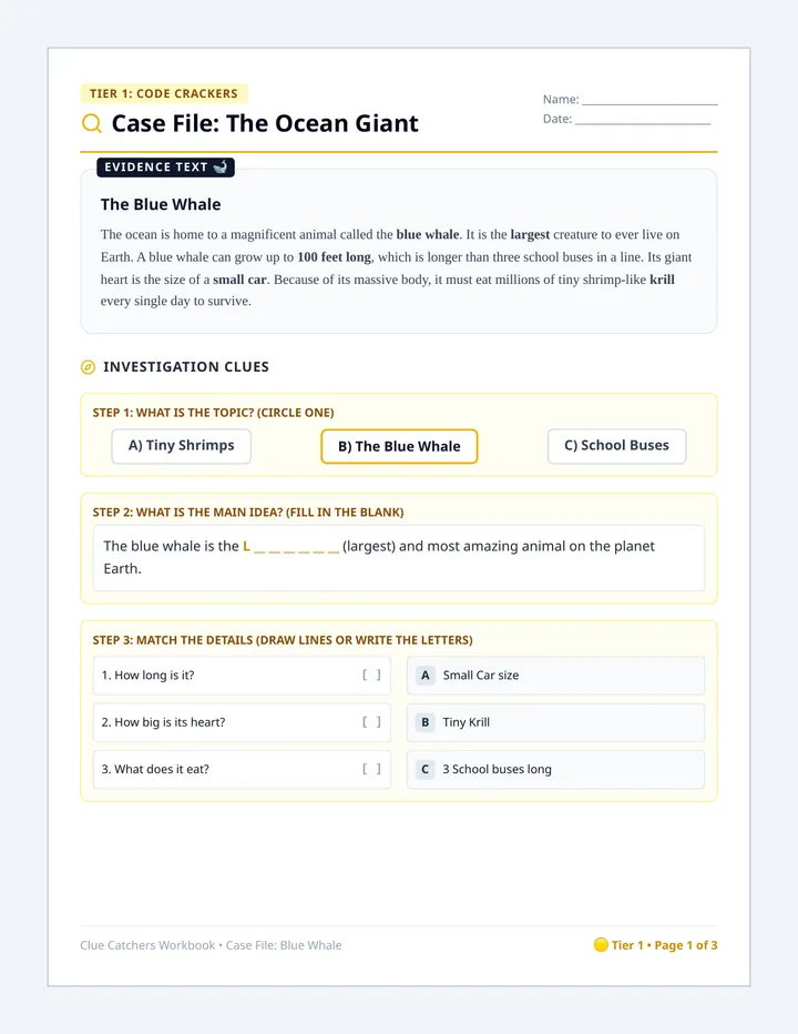Clue Catchers Worksheet