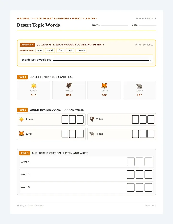 Topic Words Activity Sheet