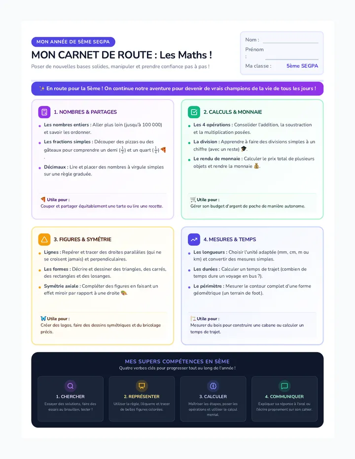 Maths 5eme SEGPA Carte Mentale Document