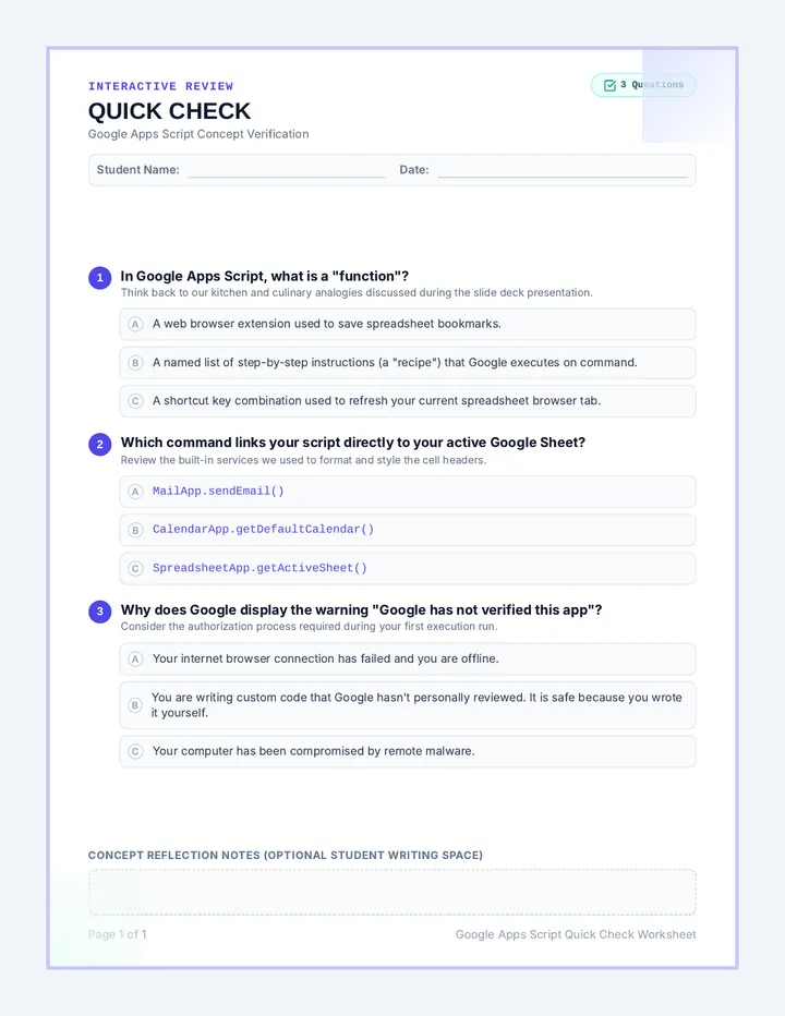 Google Apps Script Review Worksheet