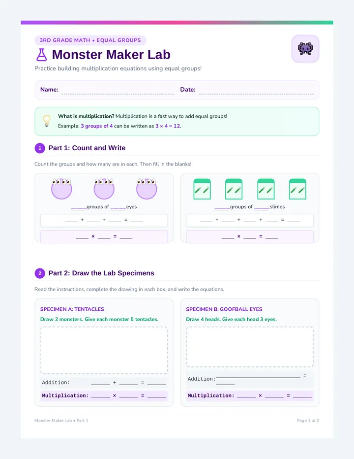 Monster Maker Worksheet