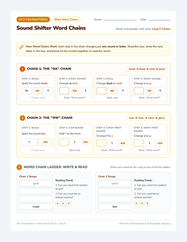 Long O Word Chains Worksheet