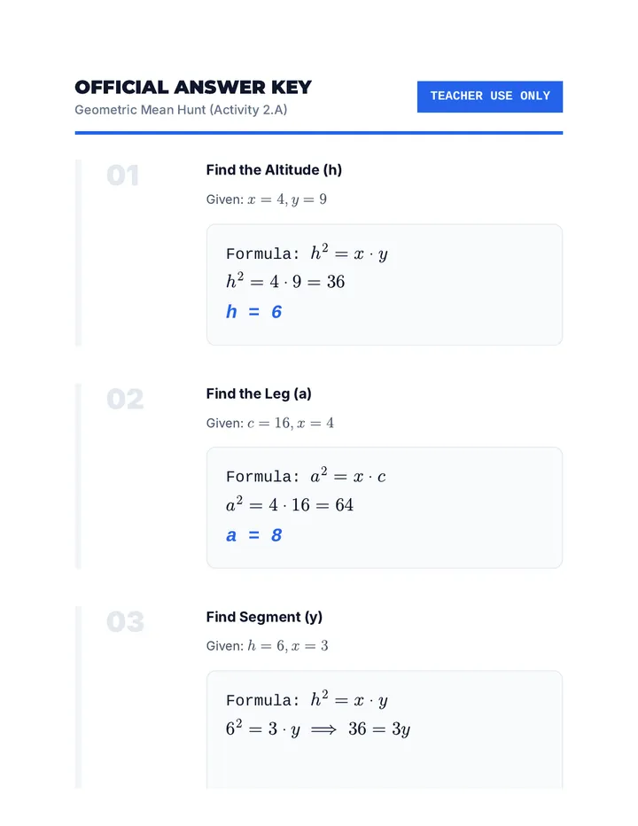 Geometric Mean Answer Key