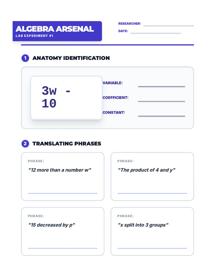 Algebra Experiment Worksheet