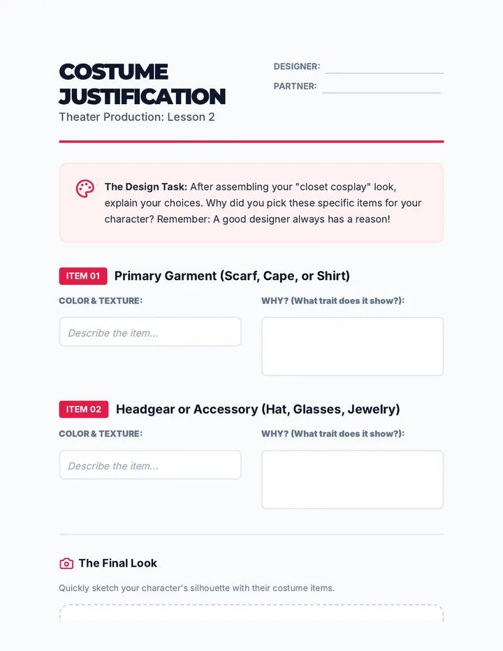 Costume Justification Worksheet