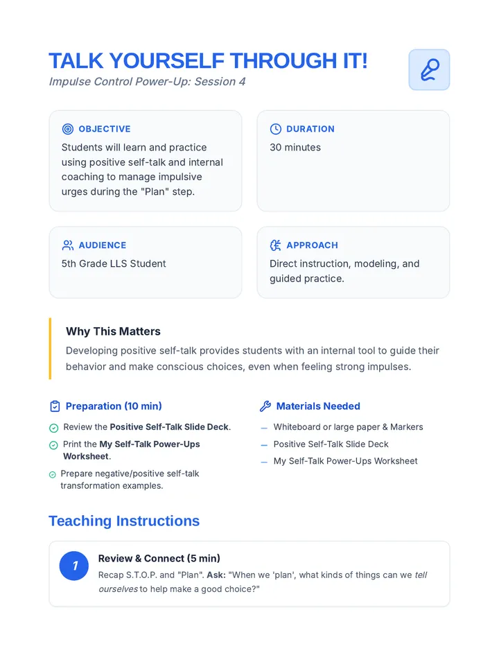 Talk Yourself Through It Lesson Plan