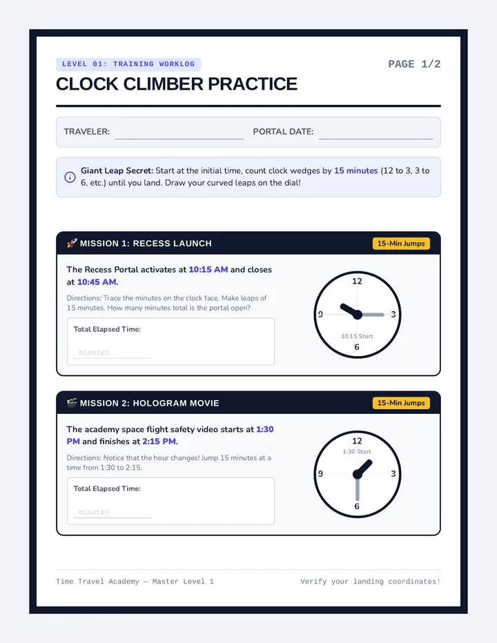Clock Climbers Worksheet