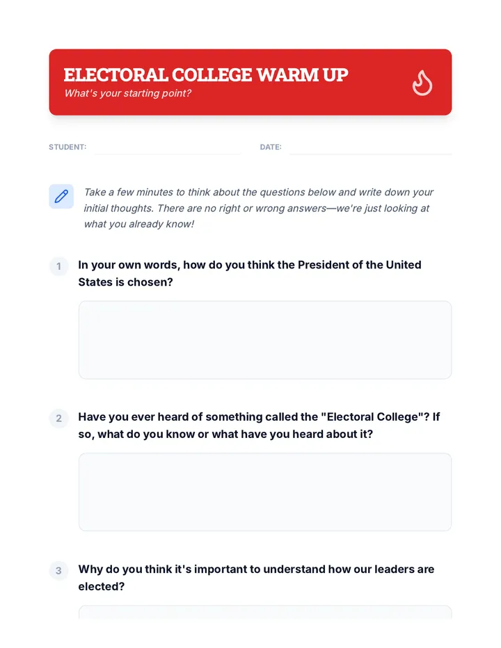 Electoral College Warm Up Activity