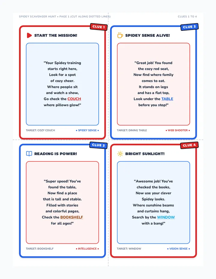 Spidey Clue Cards