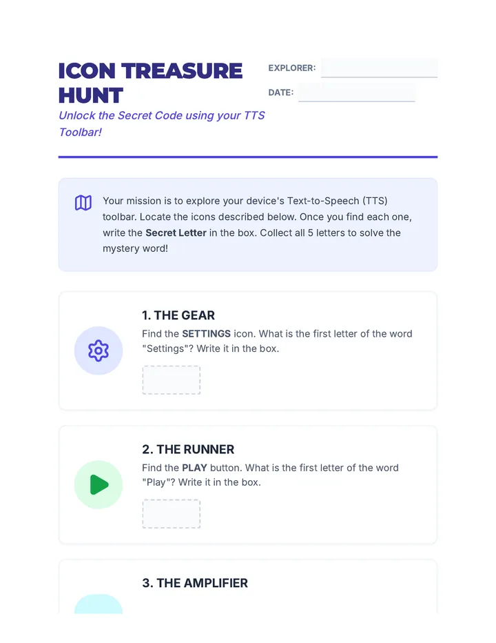 Icon Treasure Hunt Worksheet