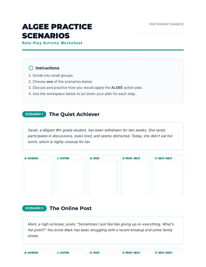 Introductory Role-Play Scenarios Activity Sheet