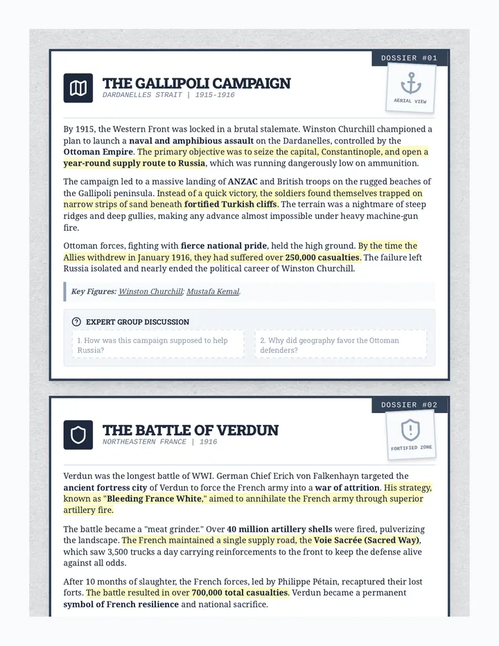 WWI Dossier Handouts