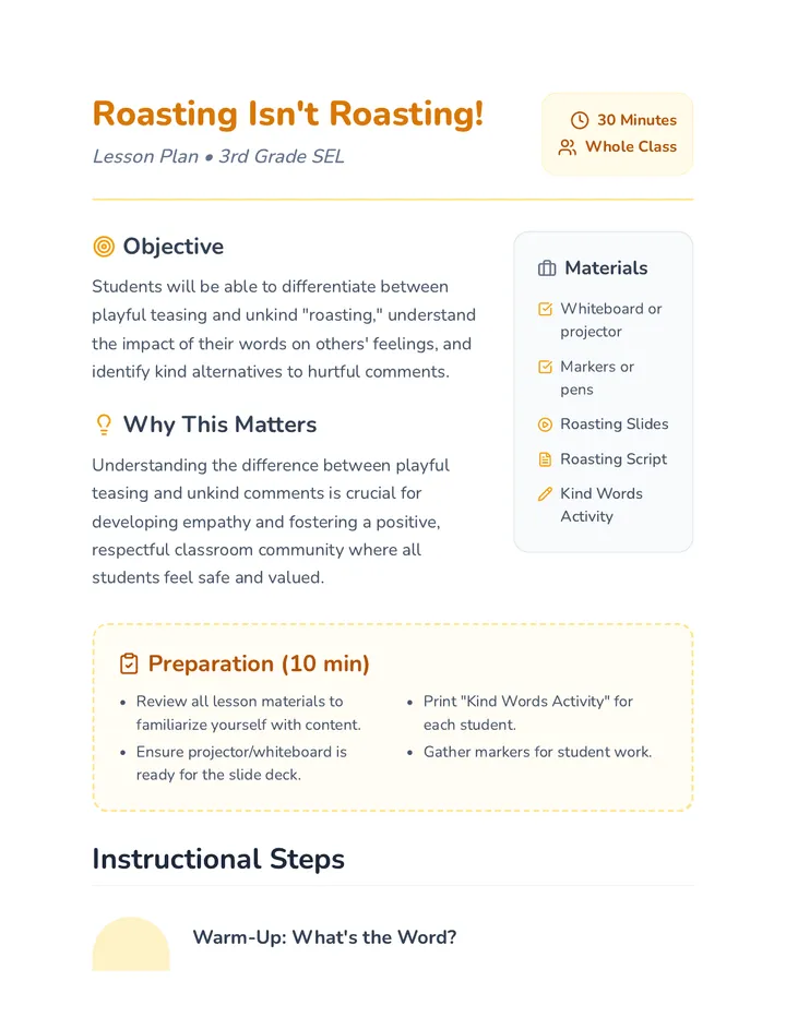 Roasting Lesson Plan