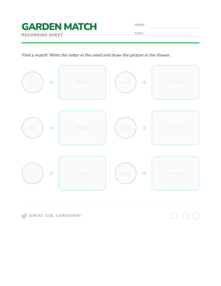 Garden Match Recording Sheet