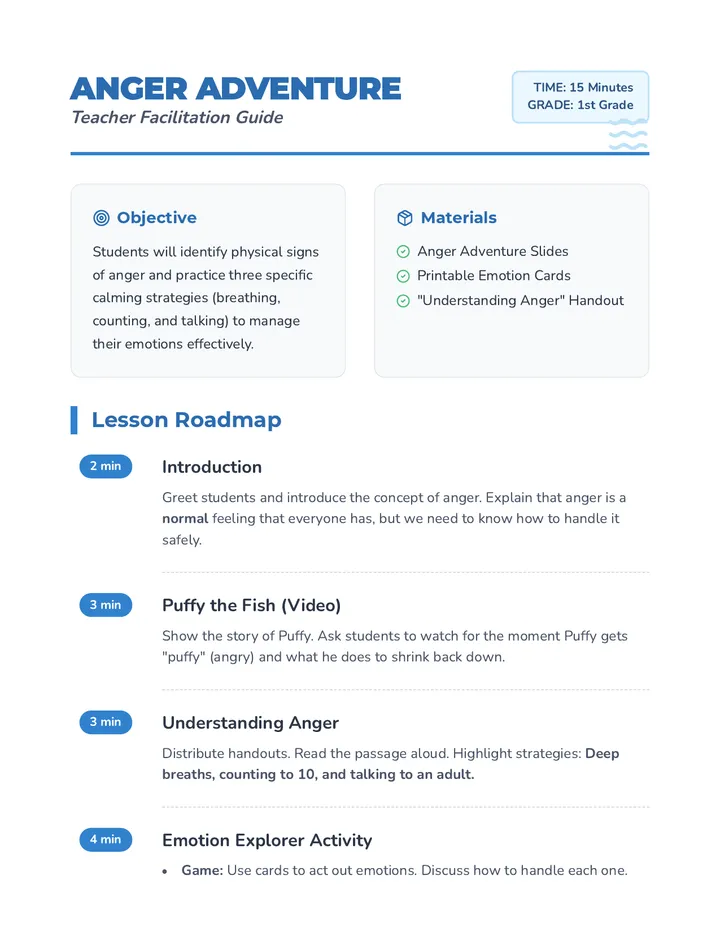 Anger Adventure Lesson Plan
