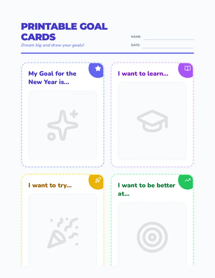 Printable Goal Cards Worksheet