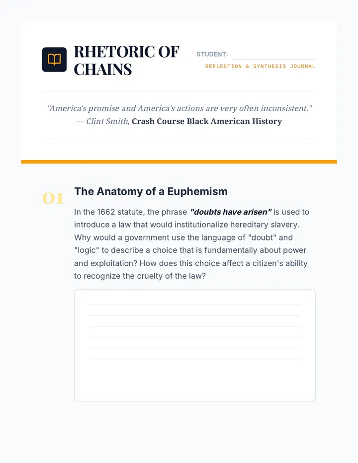Rhetoric of Chains Reflection Journal Prompts