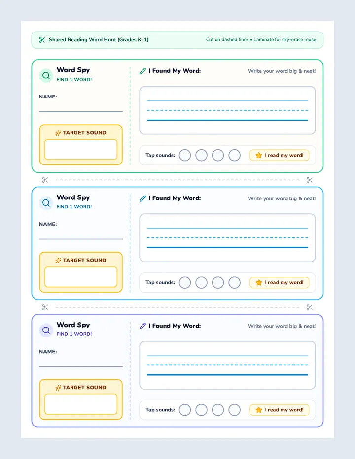 Phonics Detective Challenge Strips