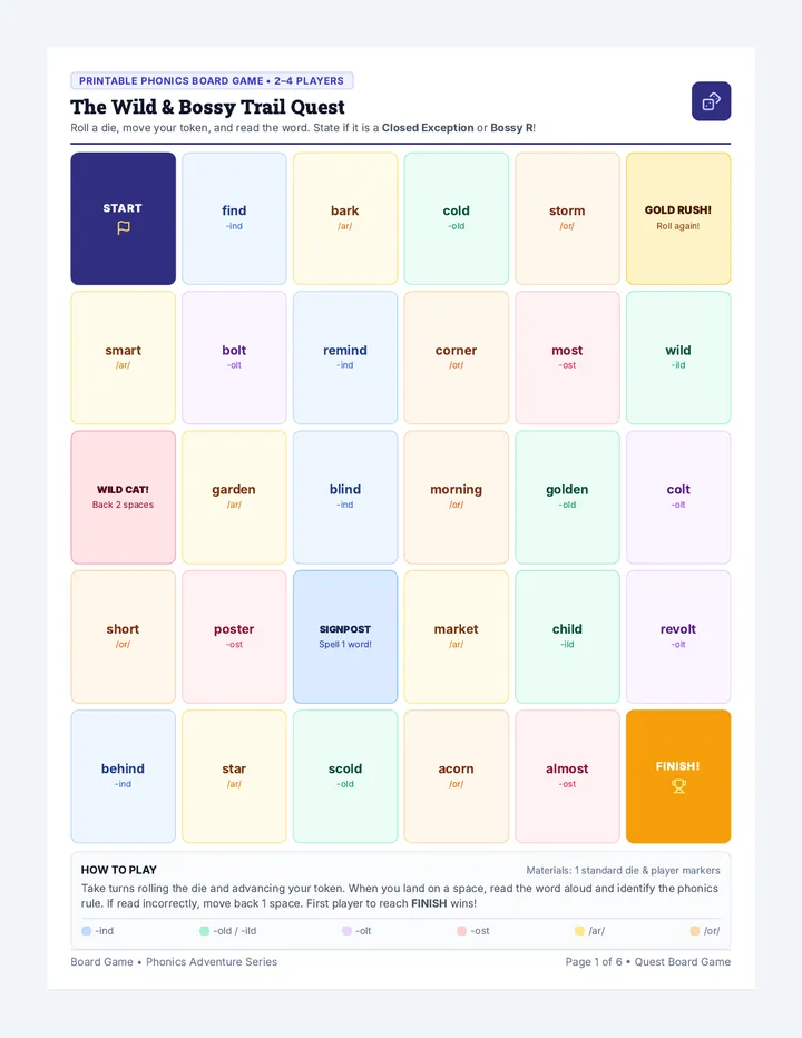 Phonics Adventure Game Boards